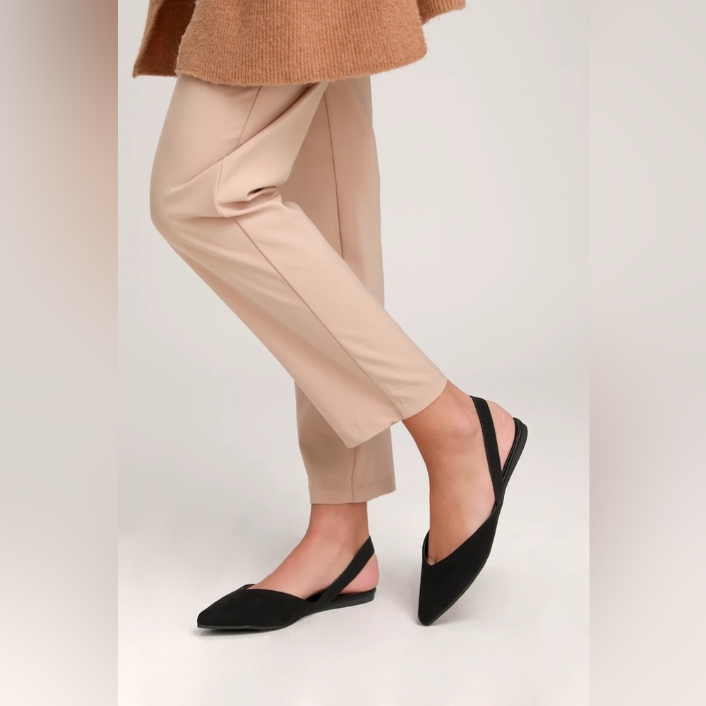 Mar Black Suede Pointed Toe Slingback Flats